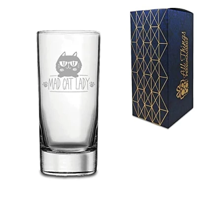 Image of Novelty Engraved/Printed Hi Ball Gin and Tonic Vodka Glass Mad Cat Lady Engraved
