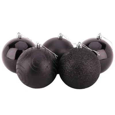 Image of Christmas Concepts® Pack of 5 100mm (4&quot;) Large Baubles Shiny, Matte &amp; Glitter Design Decorations (Black)