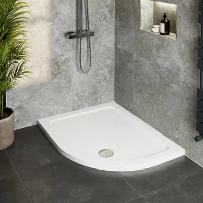 Image of Hydrolux 1200 x 800 45mm White Bathroom Shower Tray for Enclosures Cubicles &amp; Wet Room with Waste, Offset Quadrant Right Hand
