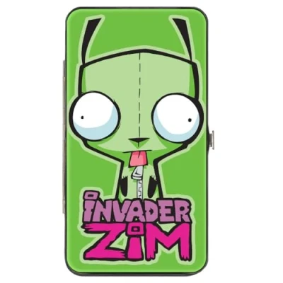 Image of Buckle Down Nickelodeon Wallet, Hinged, Invader Zim GIR Pose and Logo with Costume Green, Vegan Leather, 7&quot; x 4&quot;, Casual
