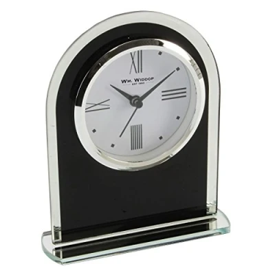 Image of Wm.Widdop Black &amp; Clear Arched Mantel Clock