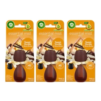 Image of Air Wick Essential Mist Refills, Sweet Vanilla &amp; Shea Butter, Pack 3 x 20 ml, Natural Oils, Last up to 270 days, freshener