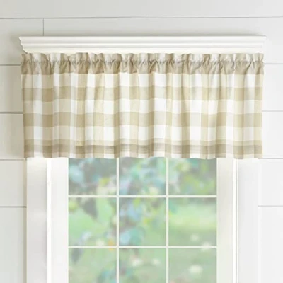 Image of Elrene Home Fashions Farmhouse Living Buffalo Check Window Kitchen Valance, 60&quot; x 15&quot; (1, Tan/White