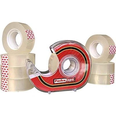 Image of Packatape Cellotape 9 Clear Transparent Rolls 18mm x 33m Tape Dispenser Included Ideal for Gift Wrap Christmas Birthday Home or Office Stationery