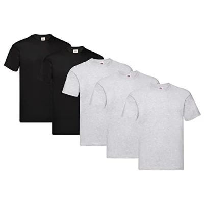 Image of Fruit of the Loom Men&#039;s Original T Shirt (Pack 1), 3 Grey 2 Black + 1 Hl Purchase Notepad, XXXXX Large