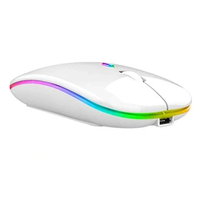 Image of Wireless Mouse Rechargable, for Laptop, LED Mouse, Slim w/ 1600 DPI, Silent USB Receiver, 2.4G Laptop PC Mac Office Work (White)