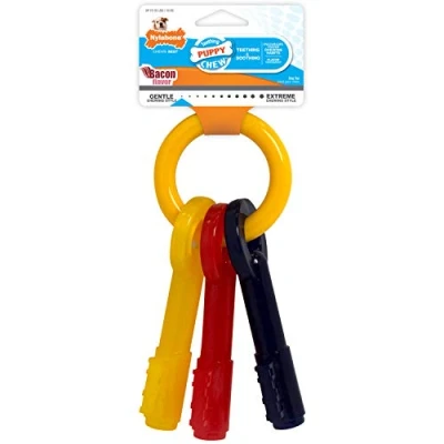 Image of Nylabone Gentle Puppy Dog Teething Chew Toy Keys, Bacon Flavour, Medium, for Puppies Up to 16 kg