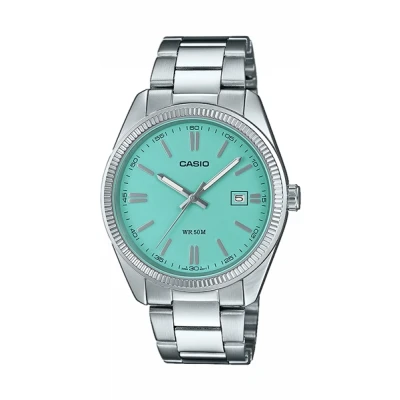 Image of Casio Unisex Watch silvercoloured/aqua, Size: One Size, Silver coloured/aqua