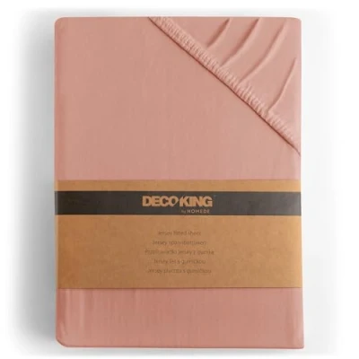 Image of DecoKing Fitted Sheet UK Single Cotton Jersey Boxspring, Amber Collection, 80x200 90x200 cm Salmon Pink