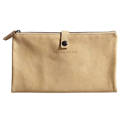 Image of Clairefontaine Ref 930029C Flying Spirit Leather Flat Sleeve 27 x 23.6 2.8cm, 2 Compartment Design, Metal Zip Closure with Puller Beige