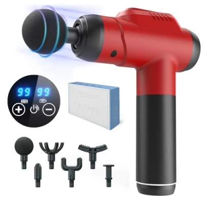 Image of Massage Gun Deep Tissue, Namouk Back Massager, Muscle Percussion Massager with 99 Speeds Quiet Hand Massagers LCD Touch Screen 6 Heads for Shoulder Body Relaxation