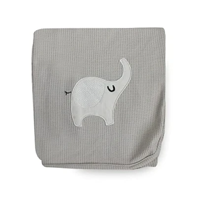Image of Socksmad 2 Pack Baby Blankets 100% Soft Cotton with Embroidery Cot Crib Moses Basket Pram Cellular Blanket (Grey Elephant)
