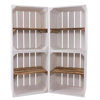 Image of Kontorei® White / Fruit Crate with Shelf Intermediate Board in Flamed Landscape 50 cm x 40 30 Set of 6 Shoe Rack Wooden Box Wine Crates Wall