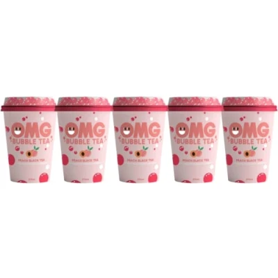 Image of OMG Bubble Tea Peach Black With Popping Strawberry Bubbles Pack of 5