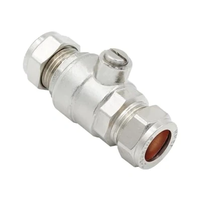Image of Bag of 2 15mm Full bore Chrome Isolation Valve (Known as isolating Valve/Full / with Screwdriver Slot Also Available in 22mm)