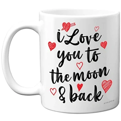 Image of Stuff4 Cute Anniversary Mug for Her Him I Love You to The Moon &amp; Back Romantic Valentines Gift Girlfriend Wife Boyfriend Husband Partner, 11oz Ceramic Premium Mugs Cup Cups