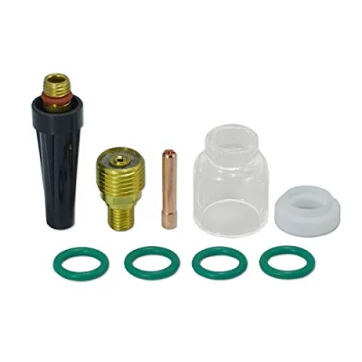 Image of RIVERWELD 9pcs TIG Gas Lens Collet Body 45V43 (1.6mm) 13N22 &amp; Glass Cup 6# 9.5mm x 25mm Insulator 598882 Medium Back 41V35 Assorted Kit Fit DB SR WP 9 20 25 Welding Torch
