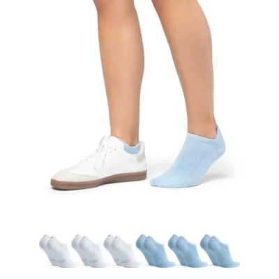 Image of DANISH ENDURANCE No Show Socks, Cotton Low Cut Trainer Invisible, for Men and Women, Unisex, 6 Pack, Multicolor (3xLight Blue, 3xWhite), 9 12