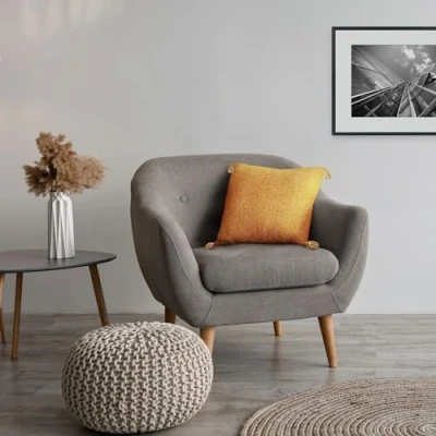 Image of Emma Barclay Herringbone Recycled Cotton Cushion Cover (Ochre Yellow)