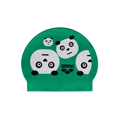 Image of Arena Printed Soft Latex Swim Cap Unisex Bathing for Men and Women Fits Long Hair Reduces Drag, 100% Latex, Crazy Panda