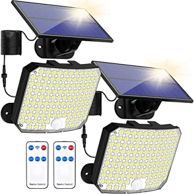 Image of Solar Lights Outdoor, Security Light with Motion Sensor 118 LED Powered Pir Wall 16.5Ft/5M Cable for Garden, Yard, Pathway IP65 Waterproof, Separate Panel, 2 Pack