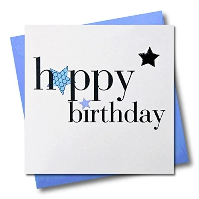 Image of Claire Giles Hearts and Stars Happy Birthday Text Card Blue