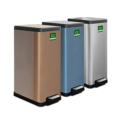 Image of Floordirekt Zack Stainless Steel Pedal Bin with Soft Close Mechanism Removable Inner Bucket Carry Handle Waste for Kitchen Cosmetic Bathroom (Bronze, 18L)