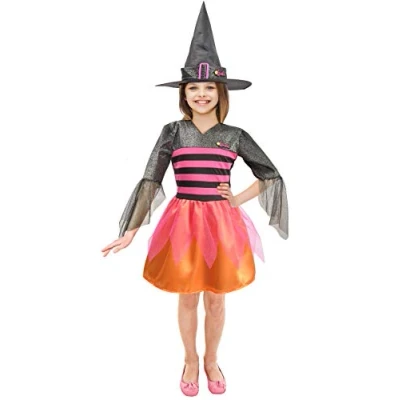 Image of Barbie Halloween Costume for Kids: Official Doll Inspired Glamour Witch Dress Up, Perfect and Role Play Size 4 5 years