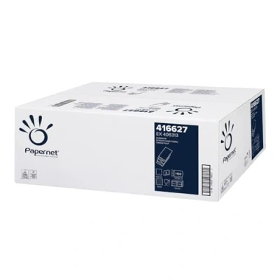 Image of Papernet W Fold Hand Towel 416627, Pure Cellulose White, 3,000 Disposable Paper Towels, 2 Ply, Open Dimensions 32x22cm