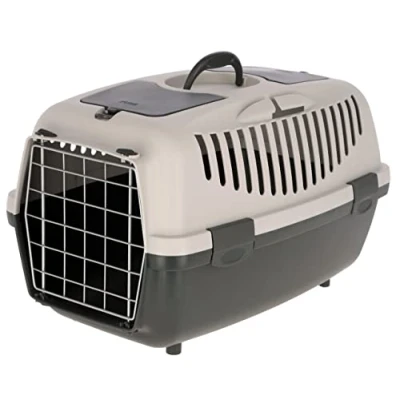 Image of Kerbl Gulliver Transport Box for Cats/Small Animals, with Metal Door and Facility Car Safety Belt, Colour Light Grey/Dark Grey)