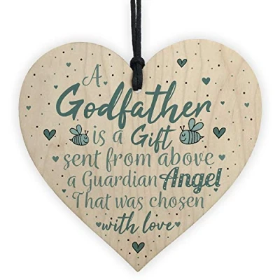 Image of RED OCEAN Thank You Godfather Wooden Heart Godmother Godparent Gift Novelty Christening Card Keepsake