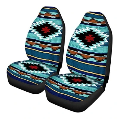 Image of SEANATIVE Anti Scraping Car Seat Cover Interior Decor Protector 2 Pieces Aztec Tribal Style Auto Sedan Truck Case