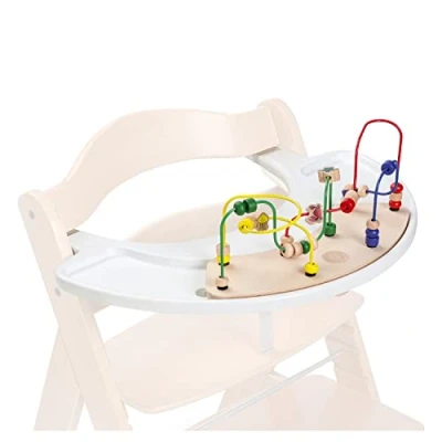 Image of Hauck Alpha+ Click Play Tray, Moving Set with FSC Sustainable Certified Beechwood Bead Maze, Highchair Toy