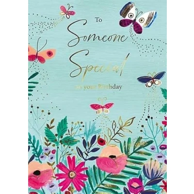 Image of Almanac Female Someone Special Birthday Card Butterflies and Flowers with Gold Foil Details Eco Friendly Recyclable