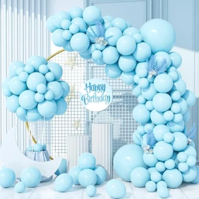 Image of Pastel Blue Balloons, 130Pcs Macaron Baby Latex Party Balloon Garland Arch Kit 18/12/10/5 Inch Boy Kids Birthday Anniversary Gender Reveal Bridal Shower Baptism Engagement Deco