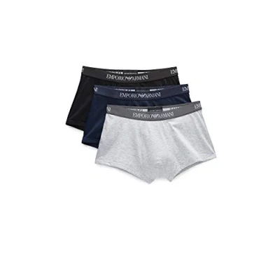 Image of Emporio Armani Men&#039;s 3 pack Cotton Trunks underwear, Grey/Navy/Black, XL UK