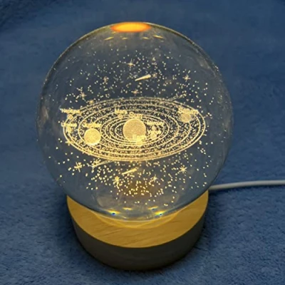 Image of 3.15&quot; (80mm) Solar System Crystal Ball 3D Sun Planets Model Globe with Wooden Base Home Decorative Ornament Astronomy Gifts