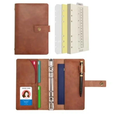 Image of WONDERPOOL Leather Diary Refillable Notebook Spiral Journal Binder Portfolio Dot Grid Paper &amp; Inner Pockets Organizer for Man and Woman (Coffee, A6)