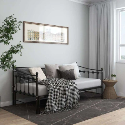 Image of vidaXL Pull out Sofa Bed Frame without Mattress Black Metal 90x200 cm