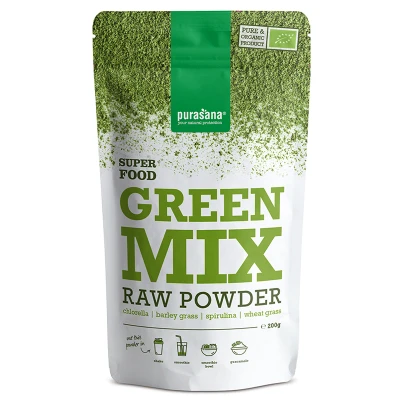 Image of Green mix Organic Powder Natural of chlorella, spirulina, barley &amp; wheatgrass which are naturally rich in vitamins B, calcium, magnesium, iron,