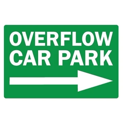 Image of Overflow car park right arrow parking sign 1mm flexible Plastic (200mm x 150mm)