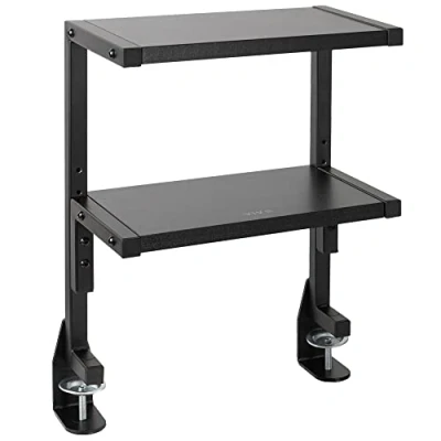 Image of VIVO Clamp on 33cm Above or Below Desk 2 Tier Shelving Unit for Table Accessories, Gaming Devices, and More, Storage Tray, Desktop Organizer, Black, STAND SHELF2C