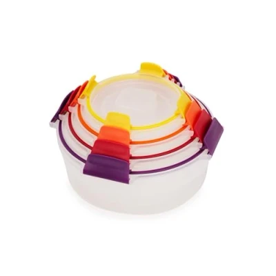 Image of Joseph Nest Lock Round 4 Piece Food Storage Container Set, Multi Size, Space Saving, Airtight Leakproof Lids, BPA Free