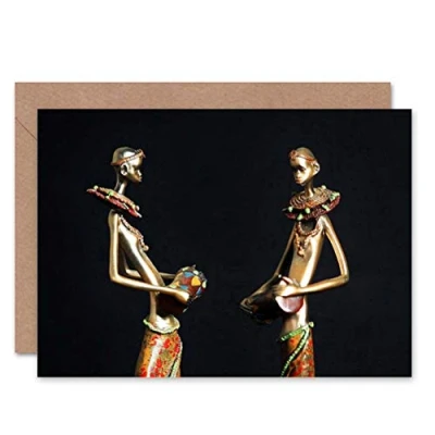 Image of Wee Blue Coo AFRICAN FIGURINES TRIBE DRUMS BIRTHDAY GIFT BLANK GREETINGS CARD