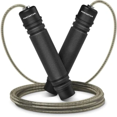 Image of PORTENTUM Skipping Rope Adult Fitness, Speed Adjustable with Skin friendly Foam Handles, Length, Non Slip and Ideal for Fitness Endurance, Suitable Children Adults