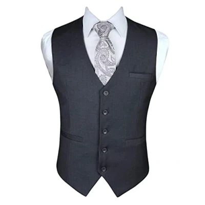 Image of Enlision Men fts Formal Party Wedding Cotton Waistcoat Solid Color Vest, Grey, XS(Chest 37.5)