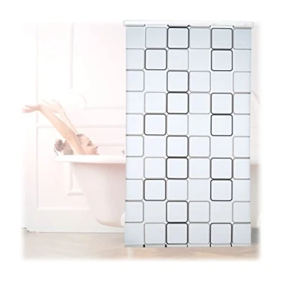 Image of Relaxdays Shower Curtain Roller Blind, Water repellent, Bath &amp; Shower, Retro, From Ceiling, 120x240cm, Semi transparent