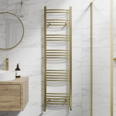 Image of DuraTherm Curved Heated Towel Radiator Brushed Brass 1600 x 450mm