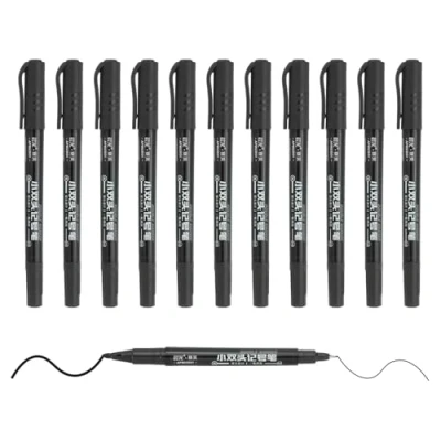 Image of M&amp;G Permanent Twin Markers Dual Ultra Fine Point Tip(1.2mm+0.5mm), 12 Pack Quick Dry Waterproof Fiber Tip Pens for Paper, Glass, Plastic, Wood, Stone, Metal Surface, Black