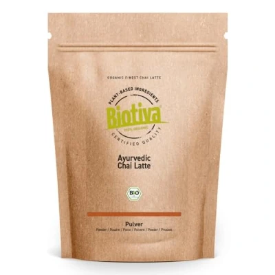 Image of Biotiva Chai Latte 100g Organic Spice Blend of Cinnamon, Cardamom, Cocoa (Heavily de Oiled), Clove, Nutmeg Powder &amp; Black Pepper Ayuverdic Drink no Added Sugar Vegan
